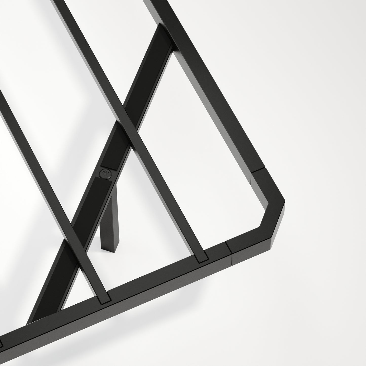 Detailed view of black metal frame corner on king floating bed frame, highlighting strong construction and sleek design.