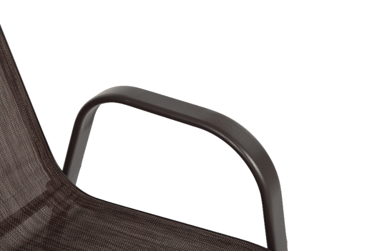 Armrest detail of outdoor patio camping chair with metal frame