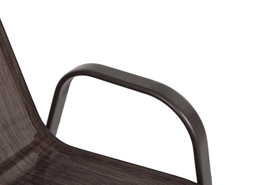 Front view of outdoor mesh patio chair with armrest