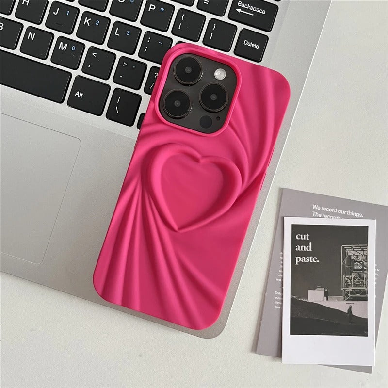 Luxury Candy Color 3D Pleated Love Heart Phone Case For iPhone 11 12 13 14 15 Pro Max