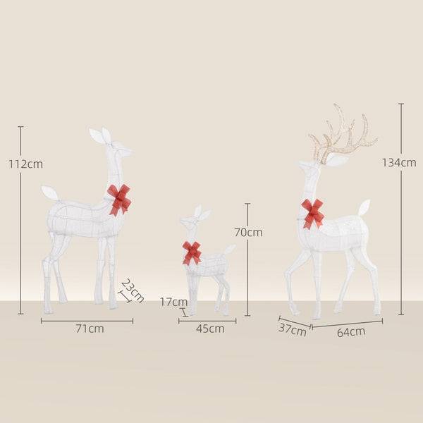 Outsunny 4.5ft 3-Piece Light Up Christmas Deer Family Set of 3, Lighted Reindeer Christmas Decorations with 2 LED Light Modes, Stakes, Zip Ties for Indoor, Outdoor, Yard, Lawn, Silver