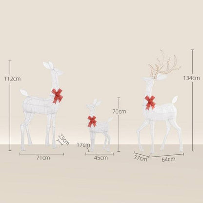 Outsunny 4.5ft 3-Piece Light Up Christmas Deer Family Set of 3, Lighted Reindeer Christmas Decorations with 2 LED Light Modes, Stakes, Zip Ties for Indoor, Outdoor, Yard, Lawn, Silver