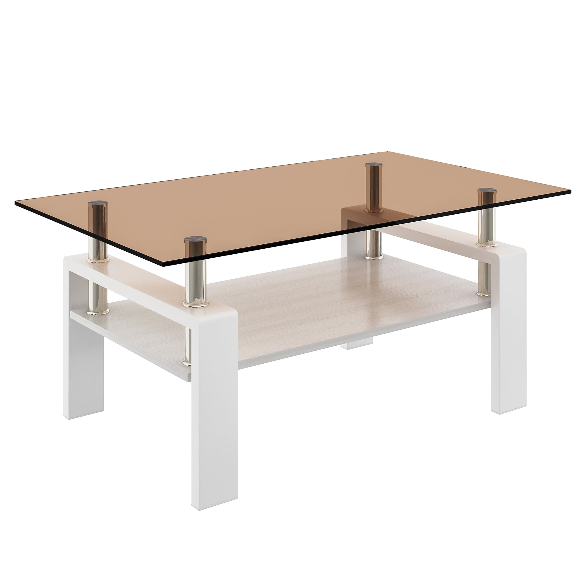 Modern Rectangular Coffee Table with Tempered Brown Glass Top and MDF Layer – Table for Living Room Default