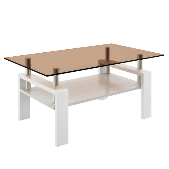 Modern Rectangular Coffee Table with Tempered Brown Glass Top and MDF Layer – Table for Living Room Default