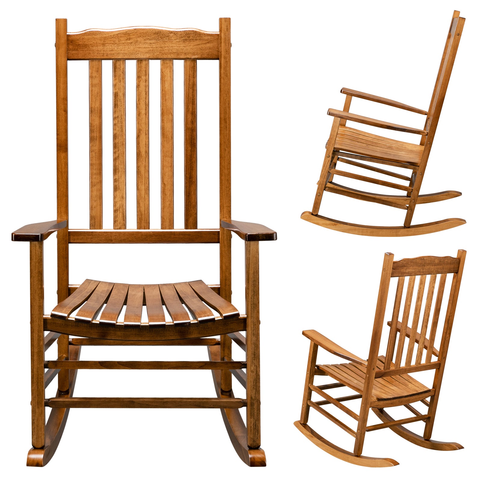 68.5*86*115CM Square Wooden Rocking Chair Wavy Backboard Original Color MLNshops]