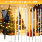 Solar meteor shower lights specifications: solar panel with stake and ten 11.8 in light tubes