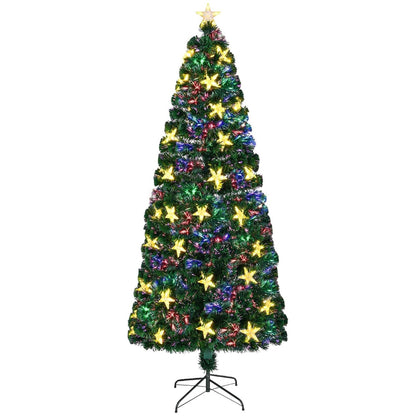 6FT Pre-lit Fiber Optic Christmas Tree with Large Stars, Artificial Christmas Tree Spruce Tree Color Changing Optical Fiber Lights,with Metal Stand,Full Tree for Holiday Decoration