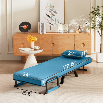 Convertible Folding Chair Bed - Compact & Multi-Functional fully extended with dimensions labeled, ideal for space-saving furniture shoppers.