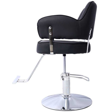 Adjustable Salon Styling Chair for Hair Professionals with ergonomic backrest and chrome base, ideal for salon environments.