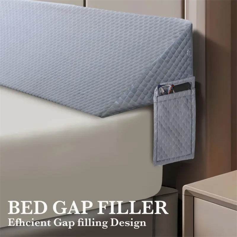 Bed wedge pillow with gap filler and convenient pocket design