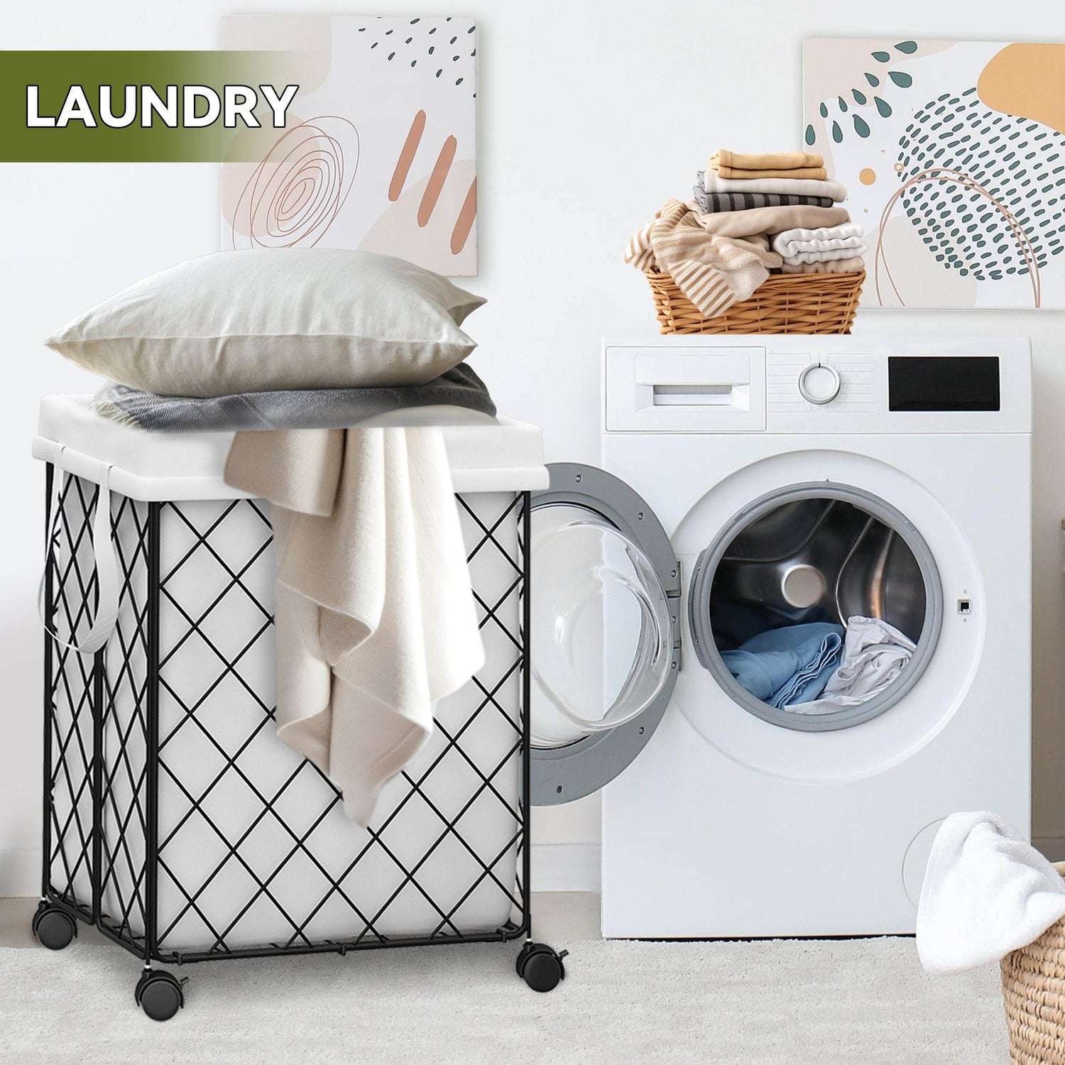 mlnshops Laundry Hamper with Detachable Lining & Wheels