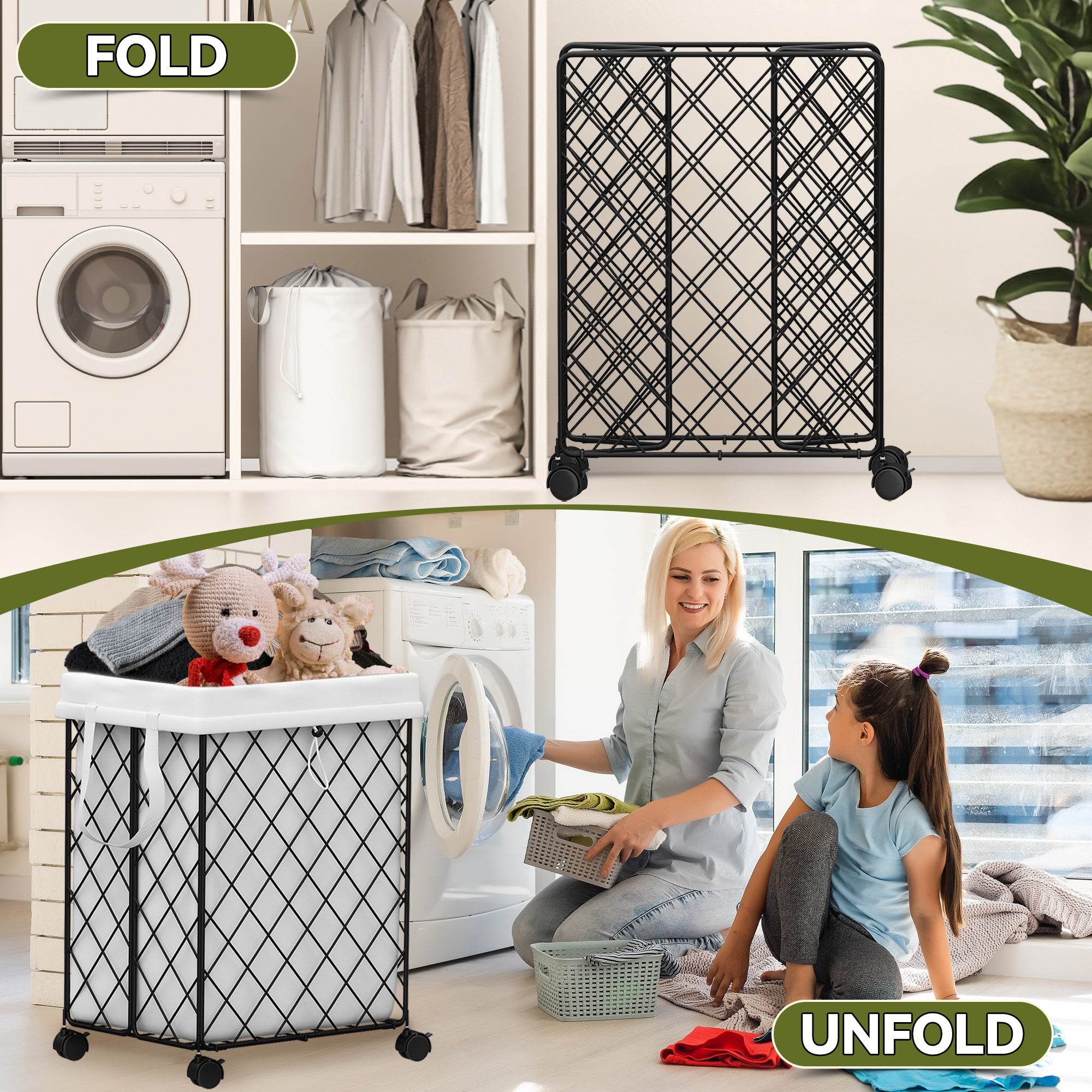 mlnshops Laundry Hamper with Detachable Lining & Wheels