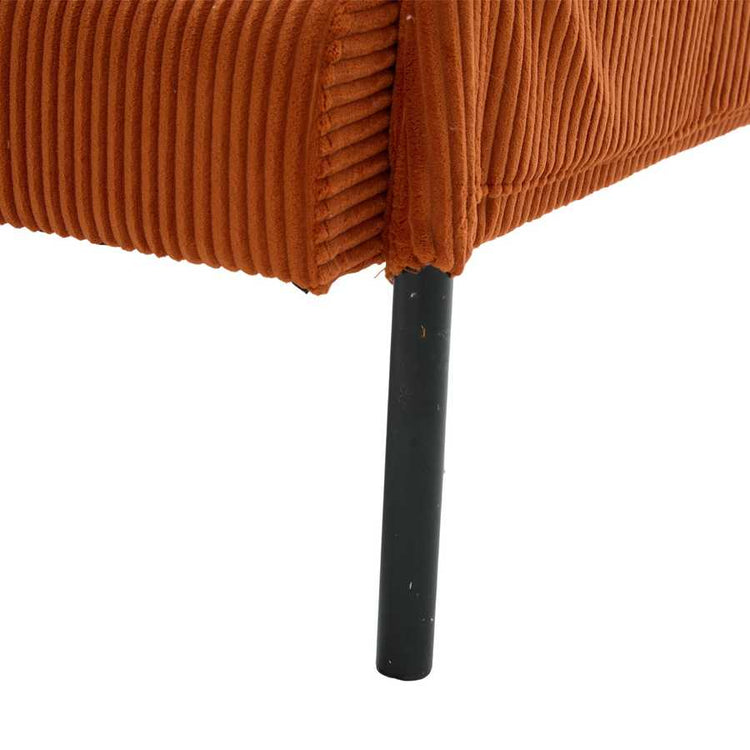 Close-up of a brown textured chair with a black leg on a white background
