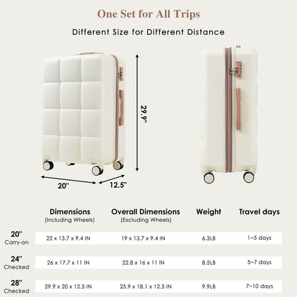 MLNshops Beige Luggage Set with USB Port - Durable & Stylish - MLNshops