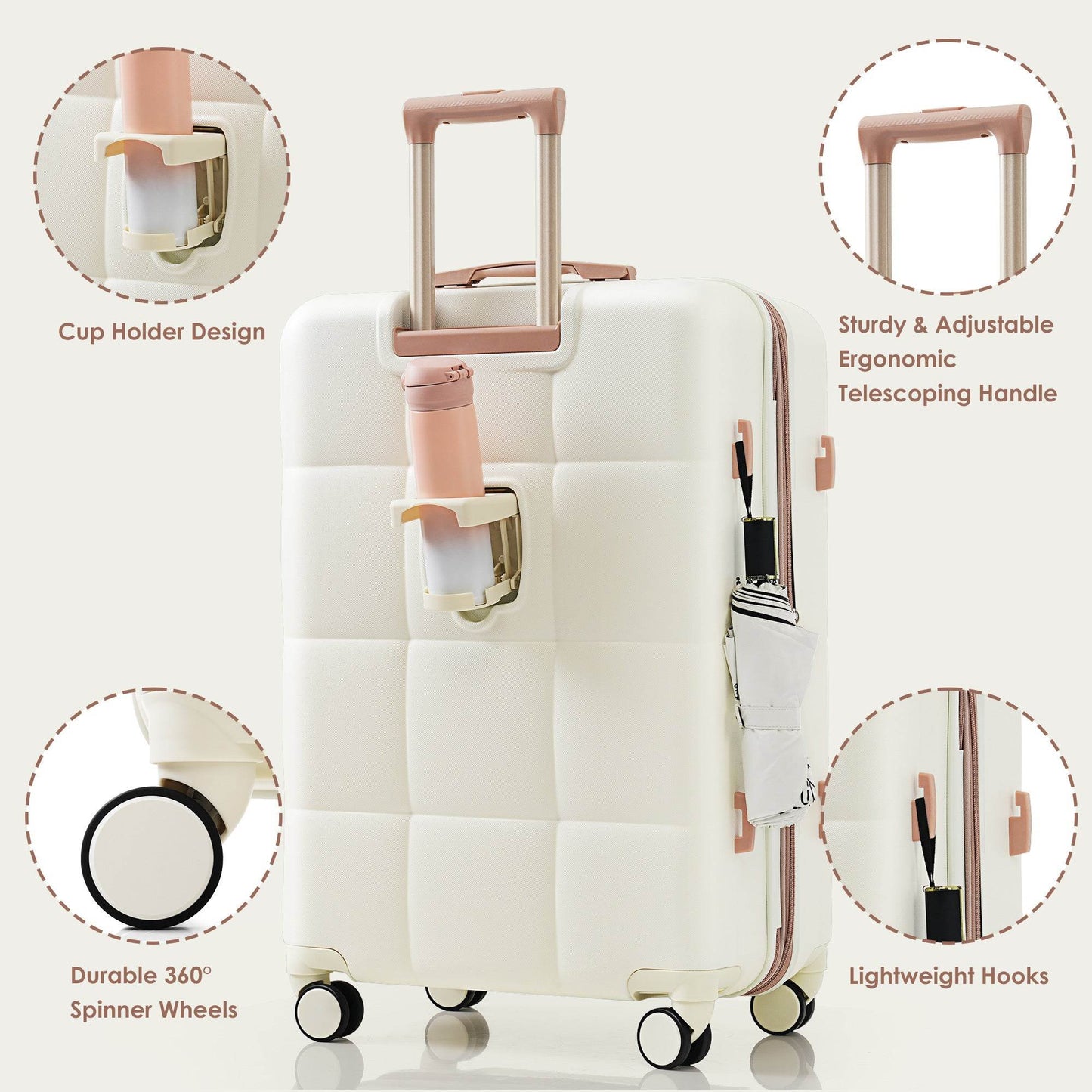 MLNshops Beige Luggage Set with USB Port - Durable & Stylish - MLNshops