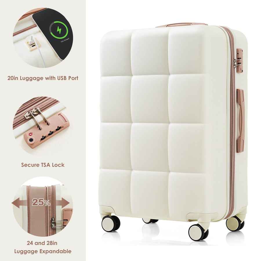 MLNshops Beige Luggage Set with USB Port - Durable & Stylish