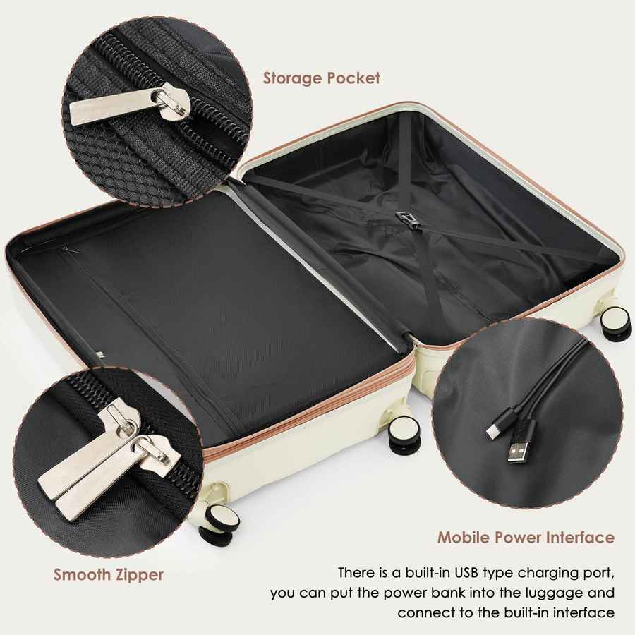 MLNshops Beige Luggage Set with USB Port - Durable & Stylish