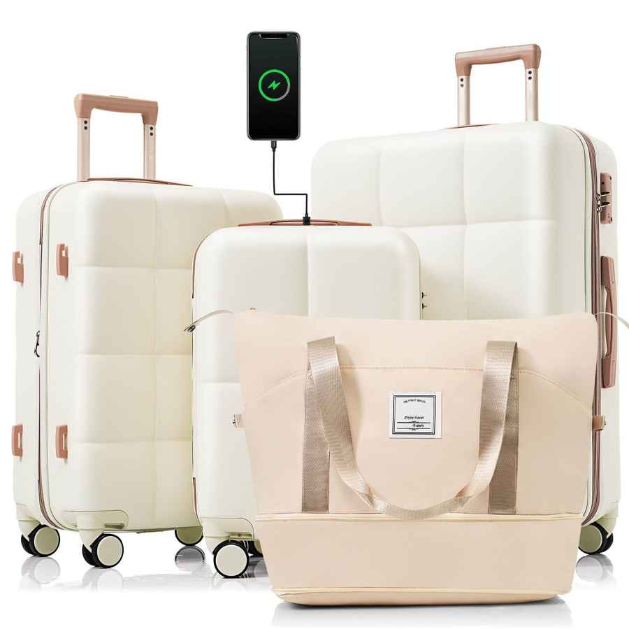 MLNshops Beige Luggage Set with USB Port - Durable & Stylish Default