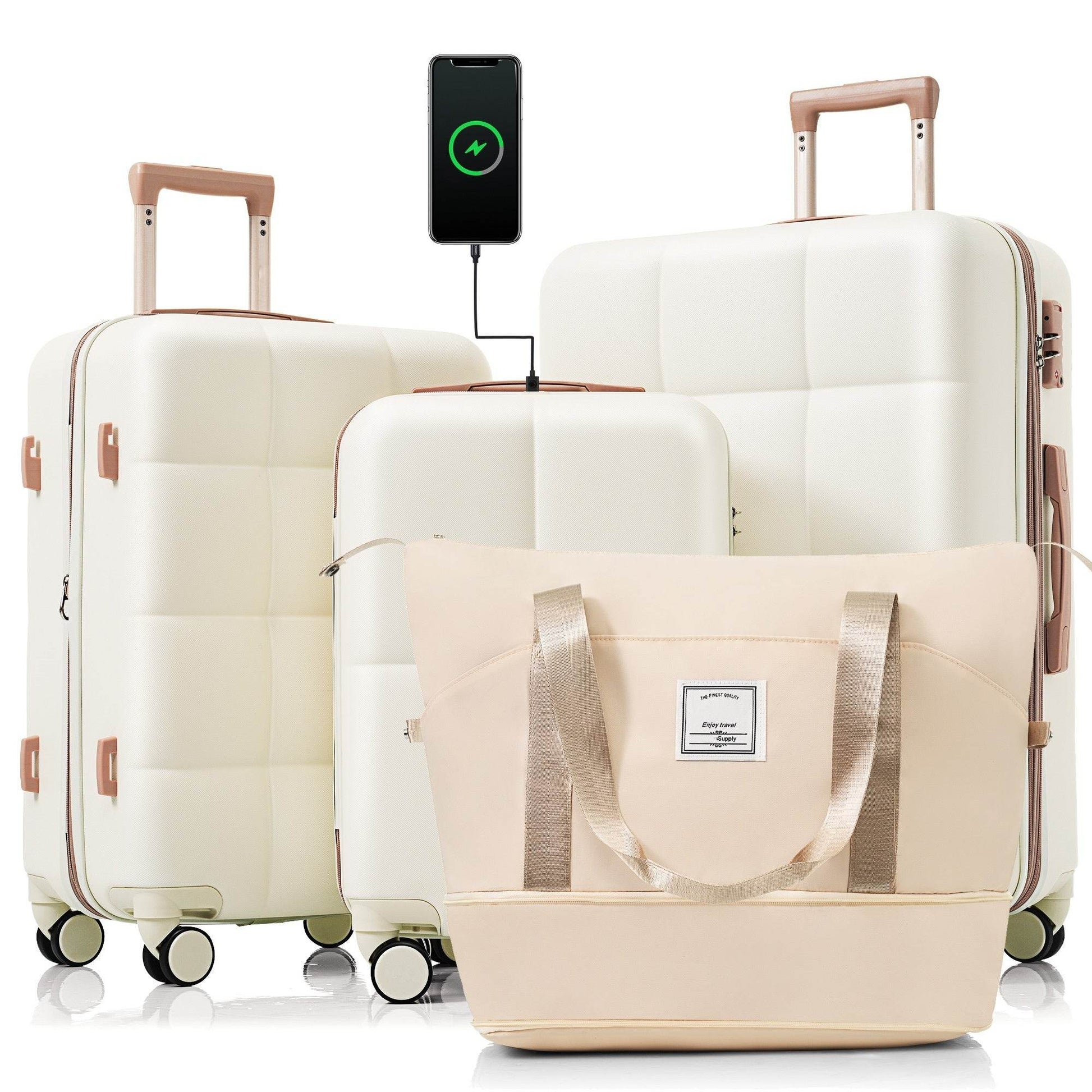 MLNshops Beige Luggage Set with USB Port - Durable & Stylish - MLNshops