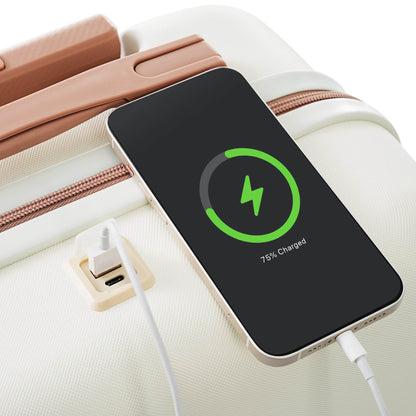 MLNshops Beige Luggage Set with USB Port - Durable & Stylish - MLNshops