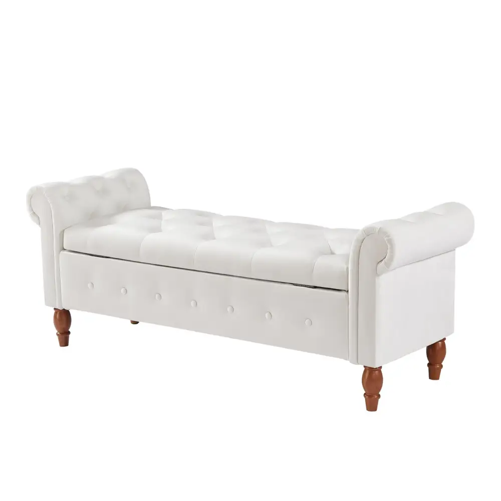 Beige, Solid Wood Legs, Velvet Bedroom End of Bed Storage Bench Rolled Side Sofa Bench Toy Storage Bench MLNshops]