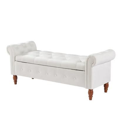 Beige, Solid Wood Legs, Velvet Bedroom End of Bed Storage Bench Rolled Side Sofa Bench Toy Storage Bench MLNshops]