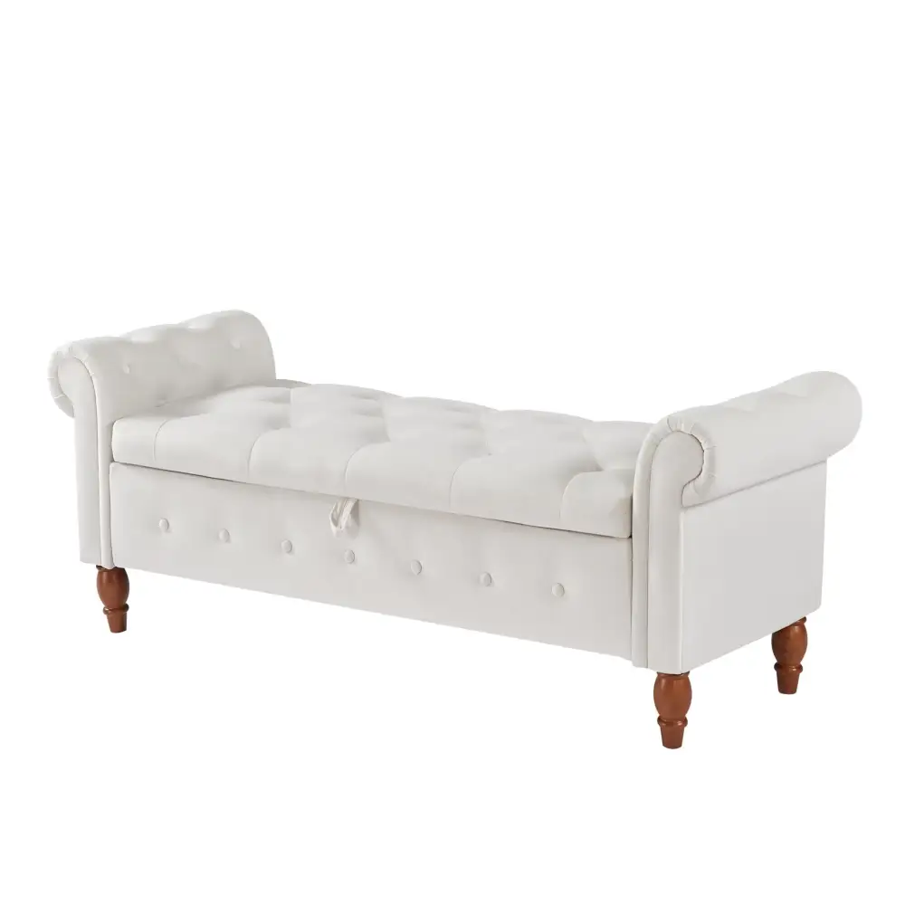 Beige, Solid Wood Legs, Velvet Bedroom End of Bed Storage Bench Rolled Side Sofa Bench Toy Storage Bench MLNshops]