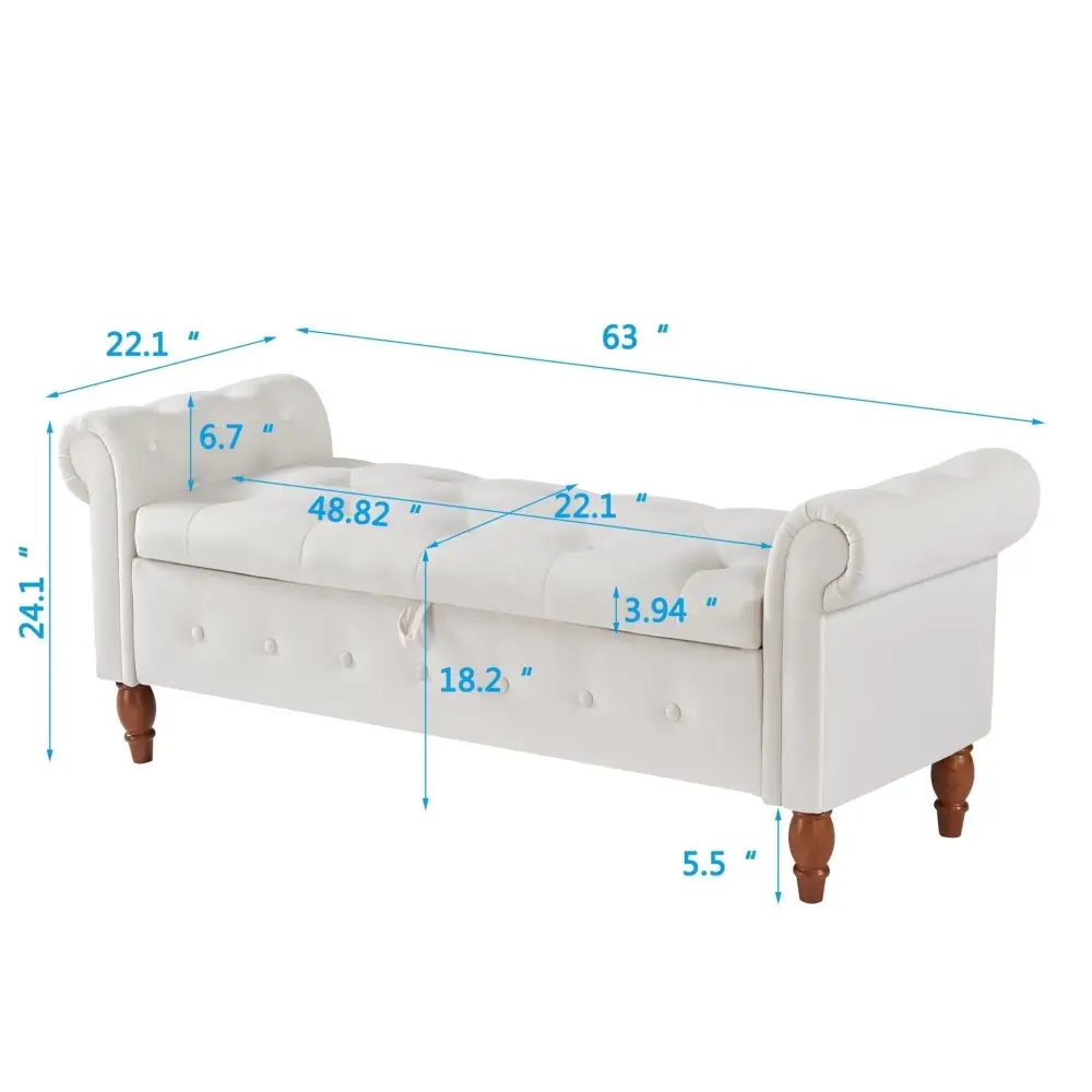 Beige, Solid Wood Legs, Velvet Bedroom End of Bed Storage Bench Rolled Side Sofa Bench Toy Storage Bench MLNshops]