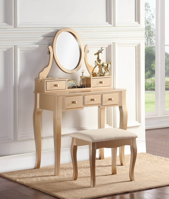 MLNshops gold makeup vanity table with stool - Oval Mirror Default