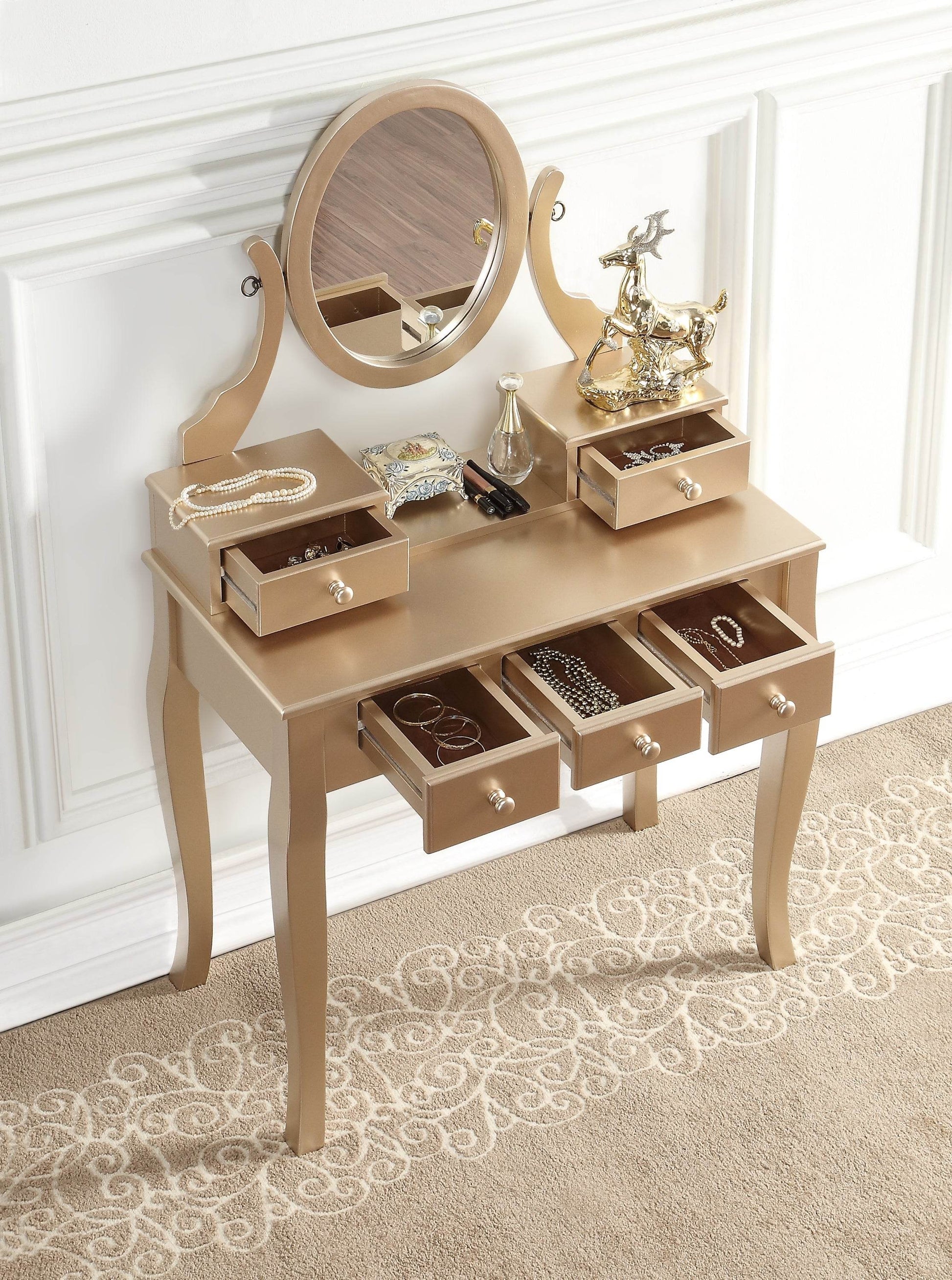 MLNshops gold makeup vanity table with stool - Oval Mirror