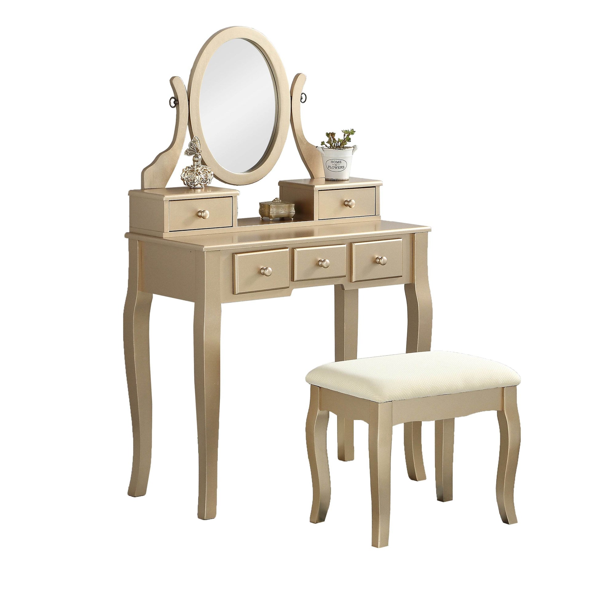 MLNshops gold makeup vanity table with stool - Oval Mirror