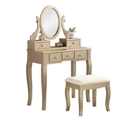MLNshops gold makeup vanity table with stool - Oval Mirror