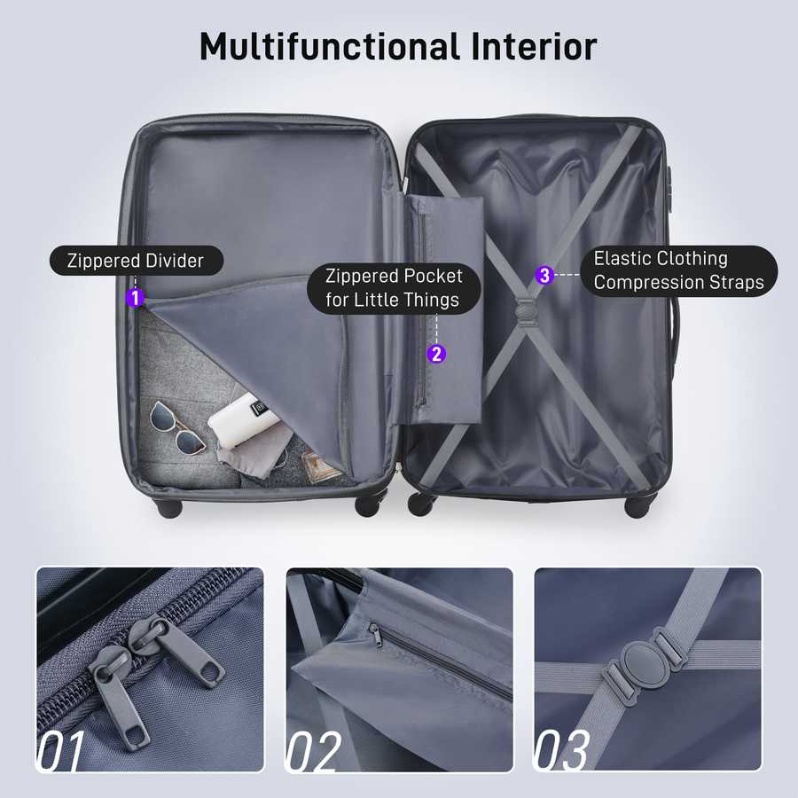 Hardshell Luggage Sets 4 pcs + Bag Spinner Suitcase with TSA Lock Lightweight-16&