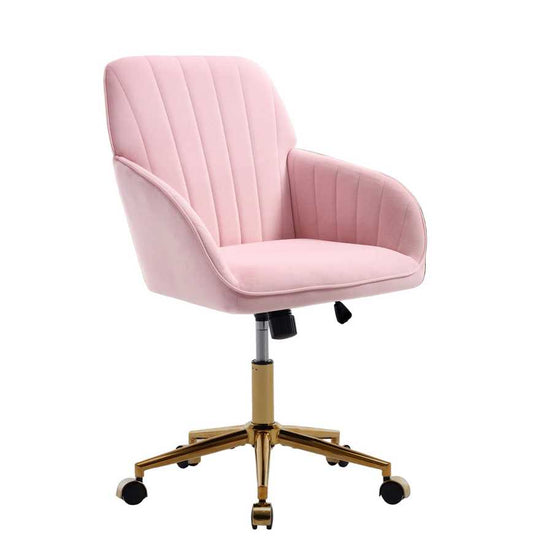 Pink office chair with gold base in a modern office setting