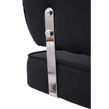 Close-up of Salon Styling Chair’s chrome support bracket connecting cushioned seat and backrest for enhanced durability.
