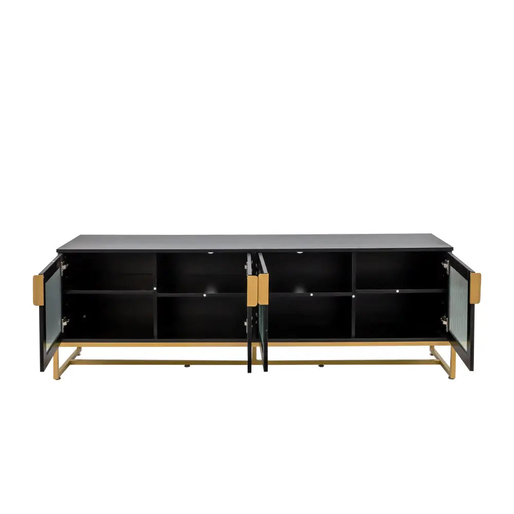 Black 70.87" TV STAND.Entertainment Center with Shelf, Wood TV Media Console with Sturdy Metal Legs for Living Room MLNshops]