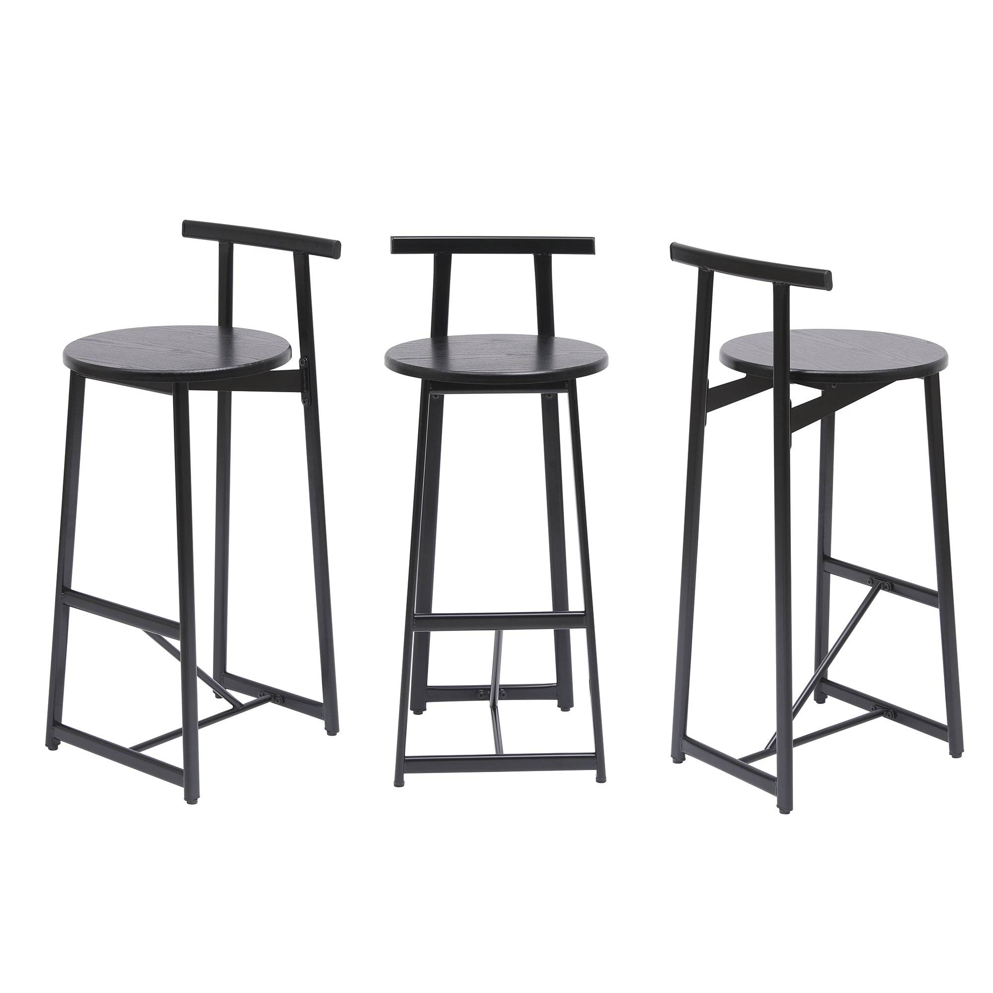 MLNshops Bar Stools with Footrest Set of 3, Modern Black