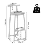 MLNshops Bar Stools with Footrest Set of 3, Modern Black