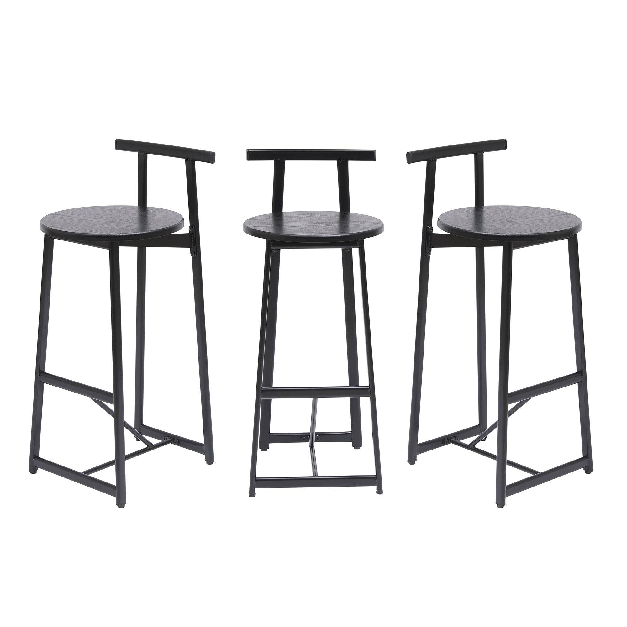 MLNshops Bar Stools with Footrest Set of 3, Modern Black