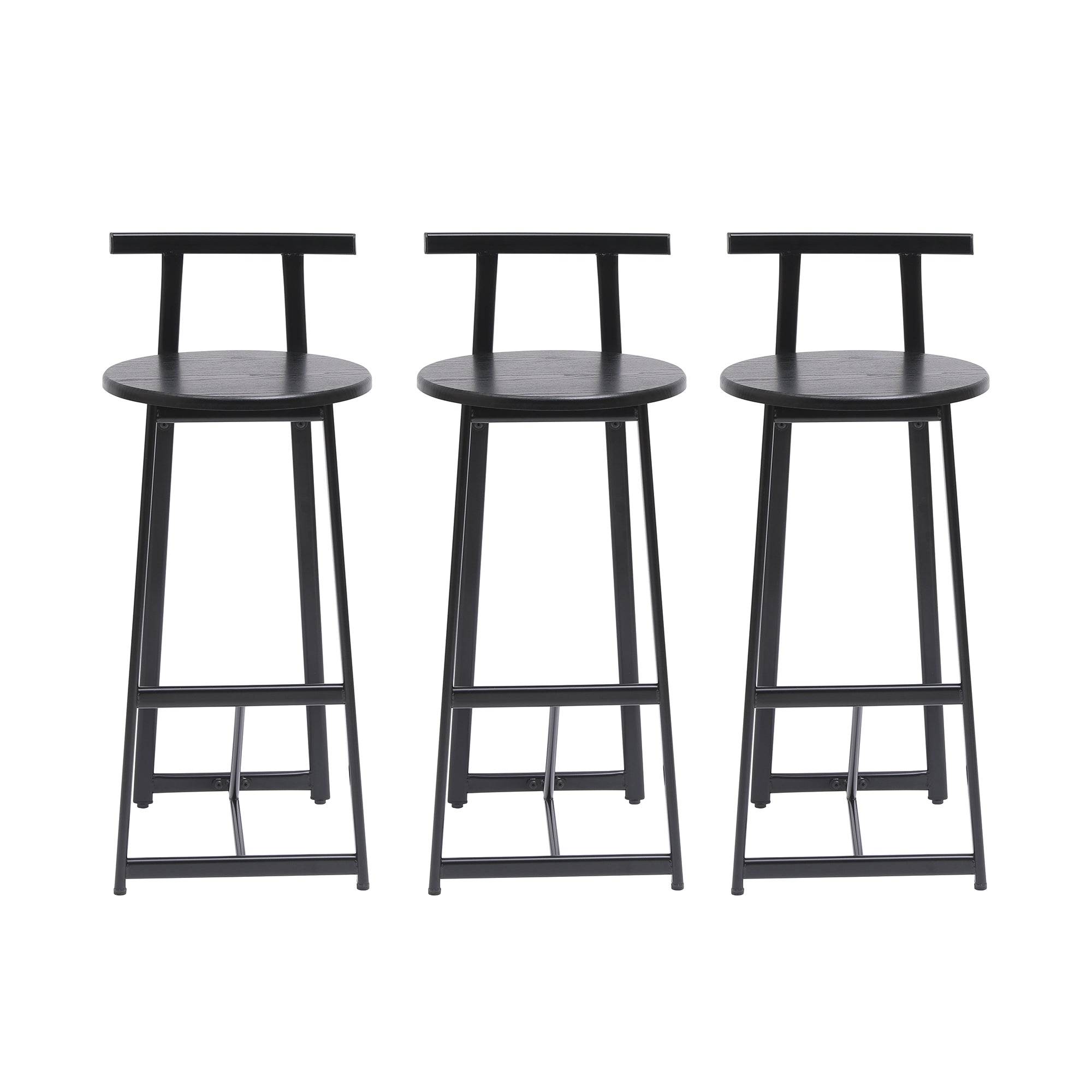 MLNshops Bar Stools with Footrest Set of 3, Modern Black Default