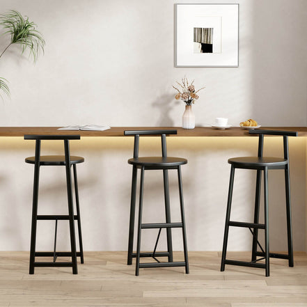 MLNshops Bar Stools with Footrest Set of 3, Modern Black