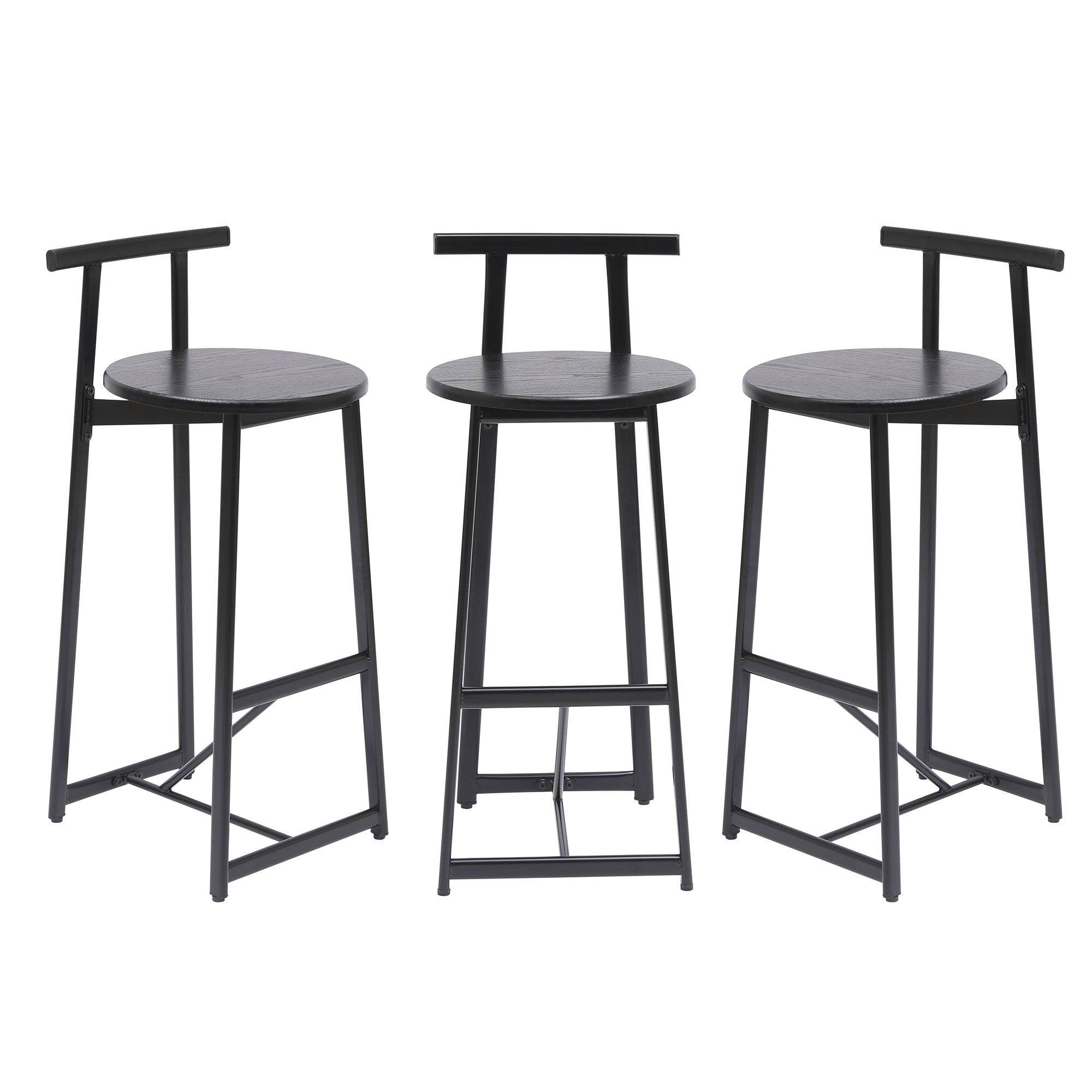 MLNshops Bar Stools with Footrest Set of 3, Modern Black