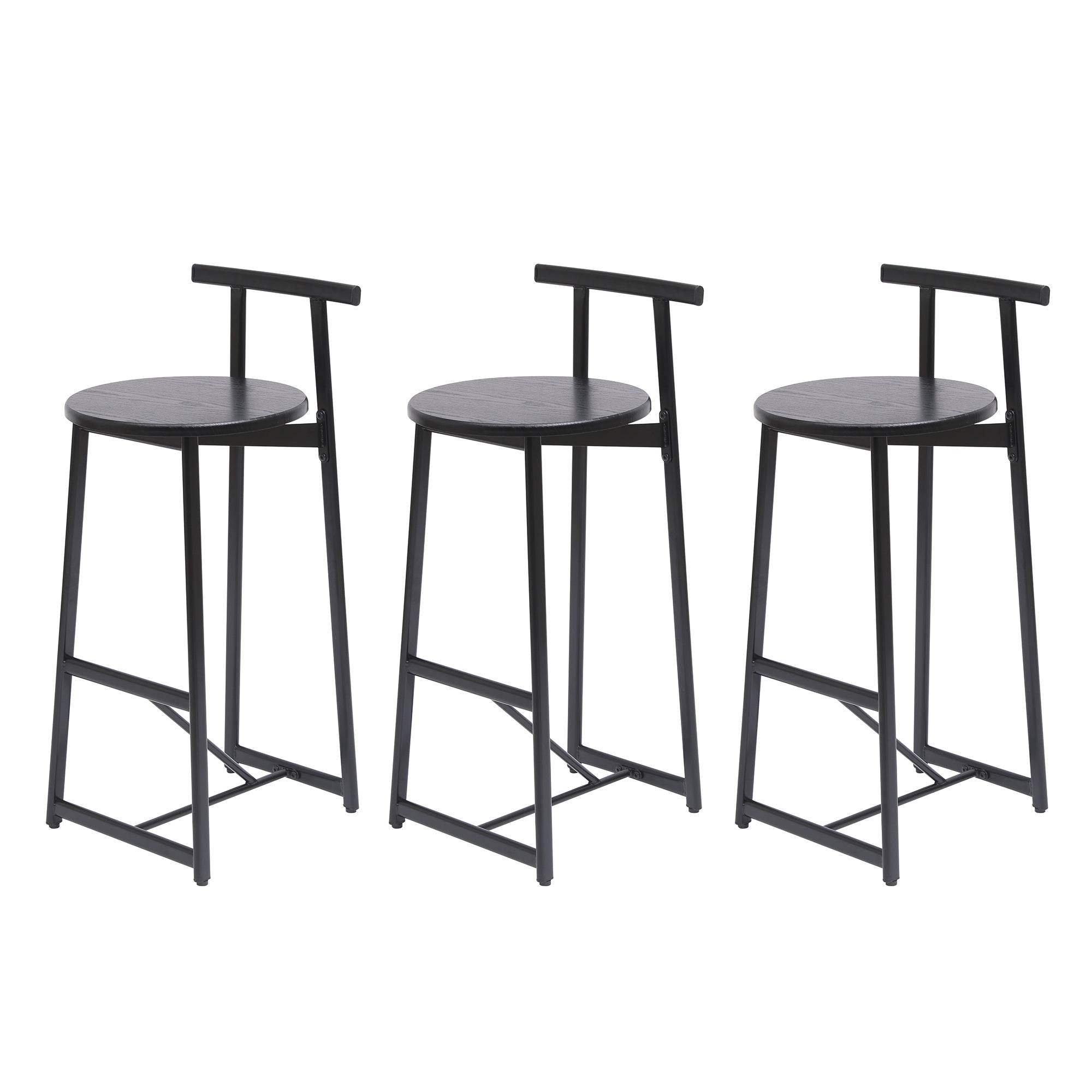 MLNshops Bar Stools with Footrest Set of 3, Modern Black