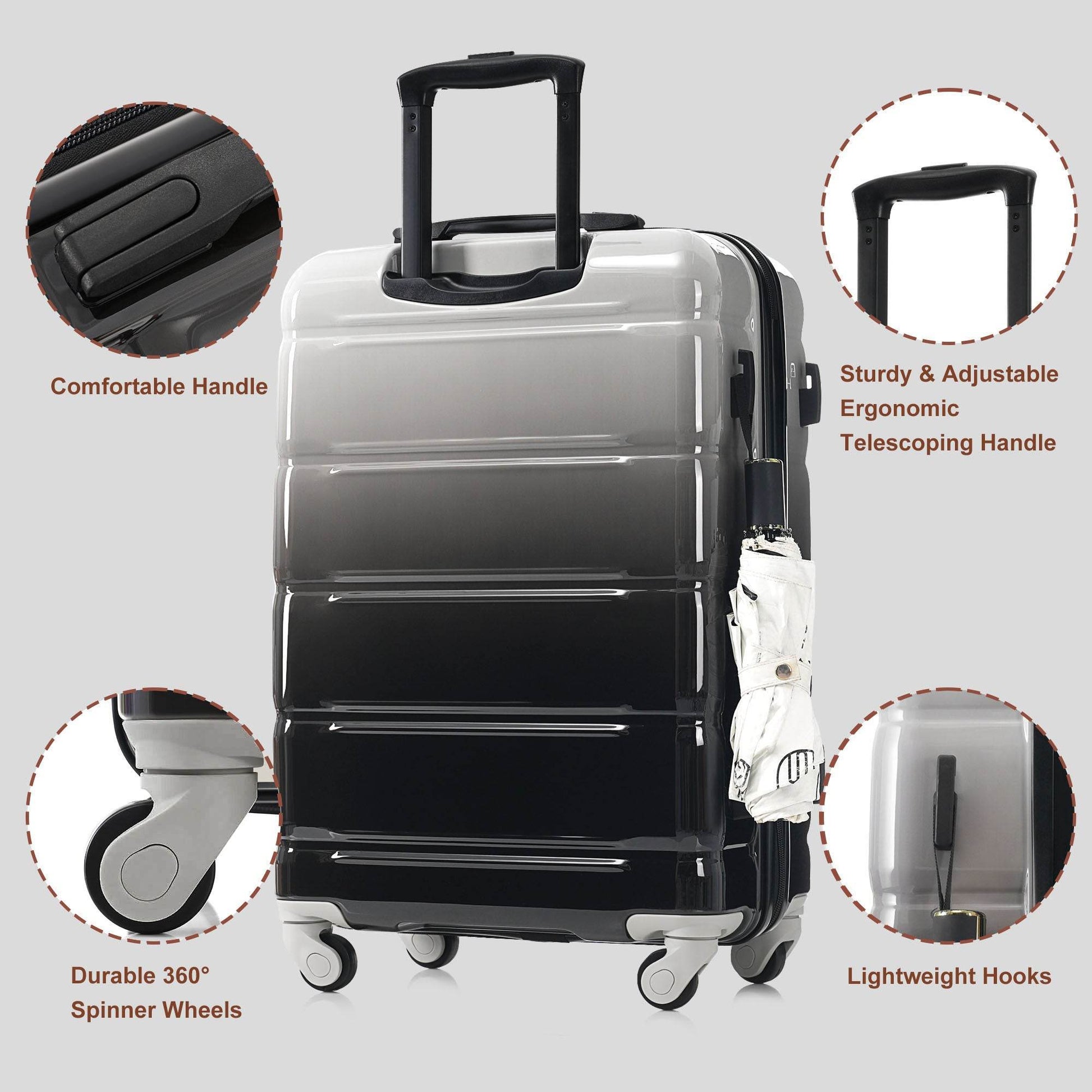 MLNshops Black Luggage Set with USB Port - 3 Piece Travel Suitcase Set - MLNshops