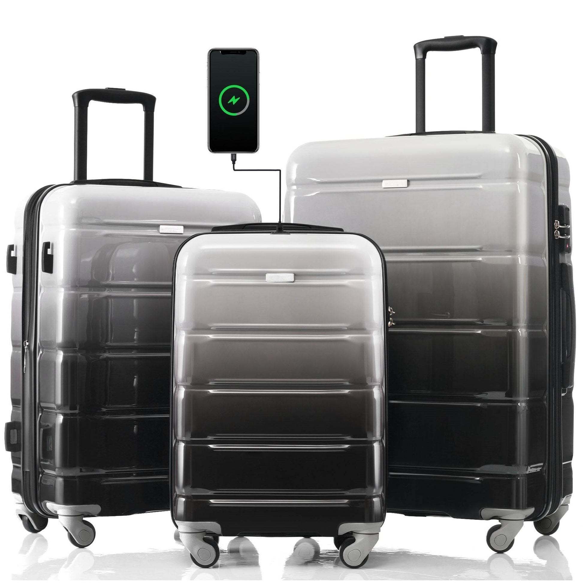 MLNshops Black Luggage Set with USB Port - 3 Piece Travel Suitcase Set - MLNshops