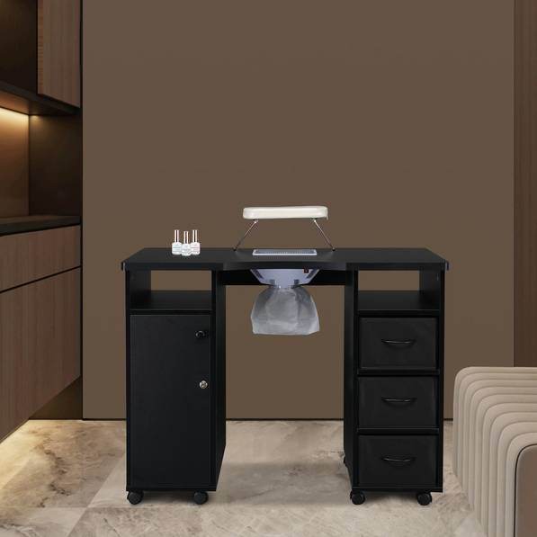 MLNshops Black Manicure Table with Fan for Nail Services