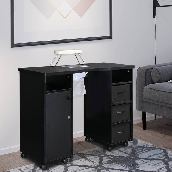 MLNshops Black Manicure Table with Fan for Nail Services