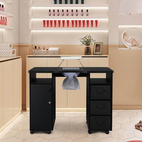 MLNshops Black Manicure Table with Fan for Nail Services