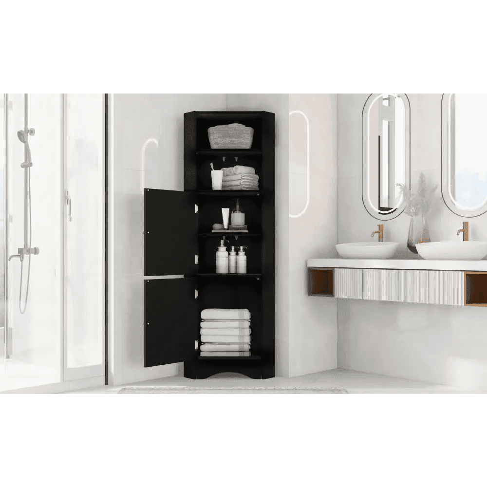 mlnshops Black MDF Bathroom Cabinet - Corner Storage Solution