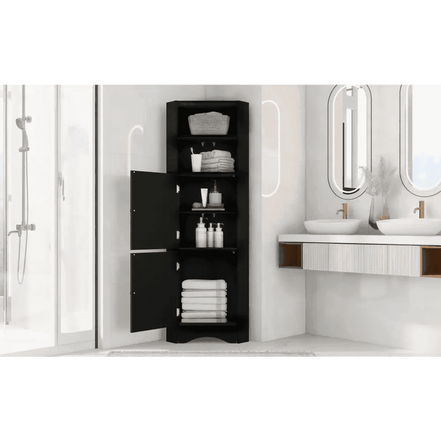 mlnshops Black MDF Bathroom Cabinet - Corner Storage Solution